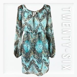 Twenty-Six Brand Abstract Print Layered Open Sleeve Dress sz 7